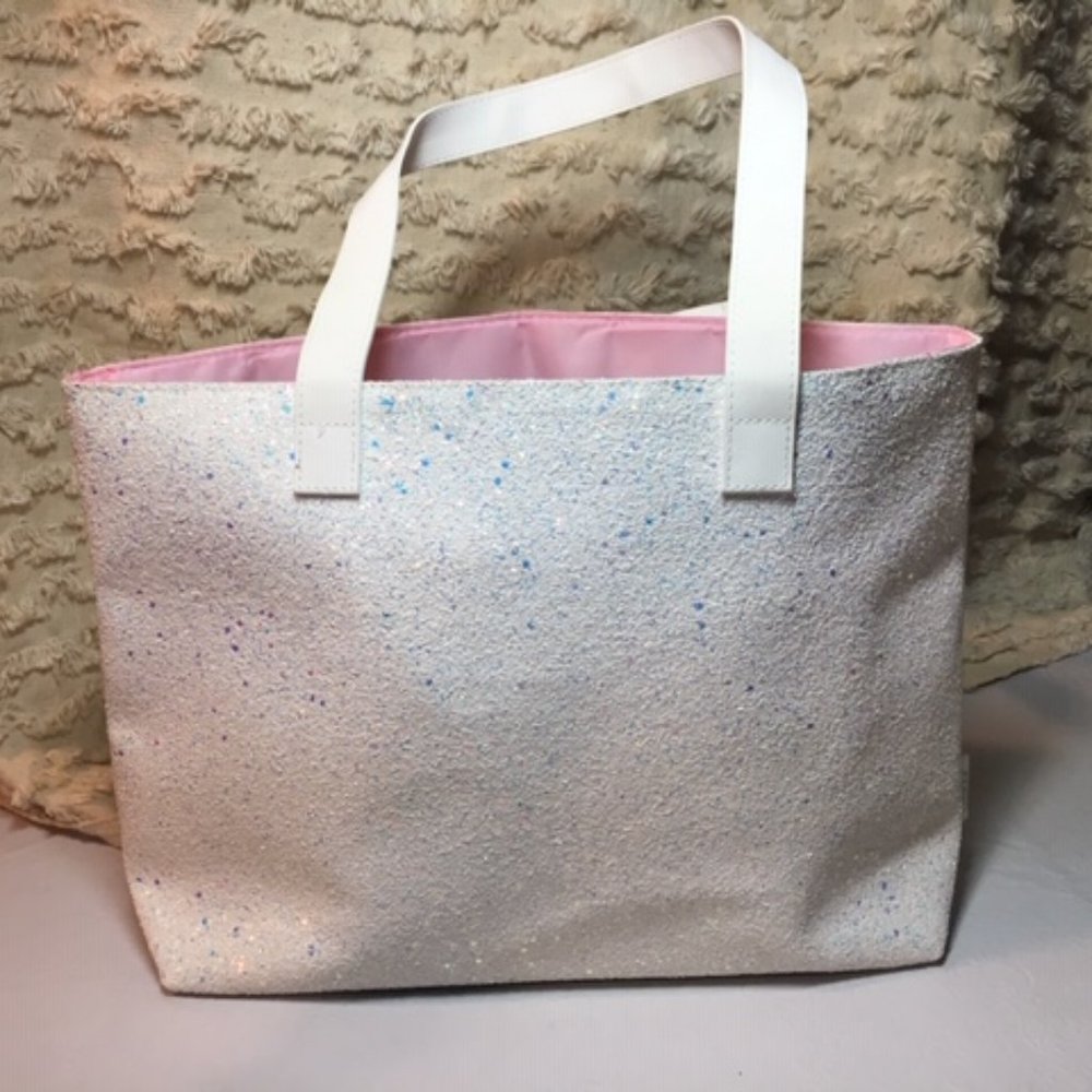 CINIQUE White Glitter Sparkle Tote Bag 16" x 11"